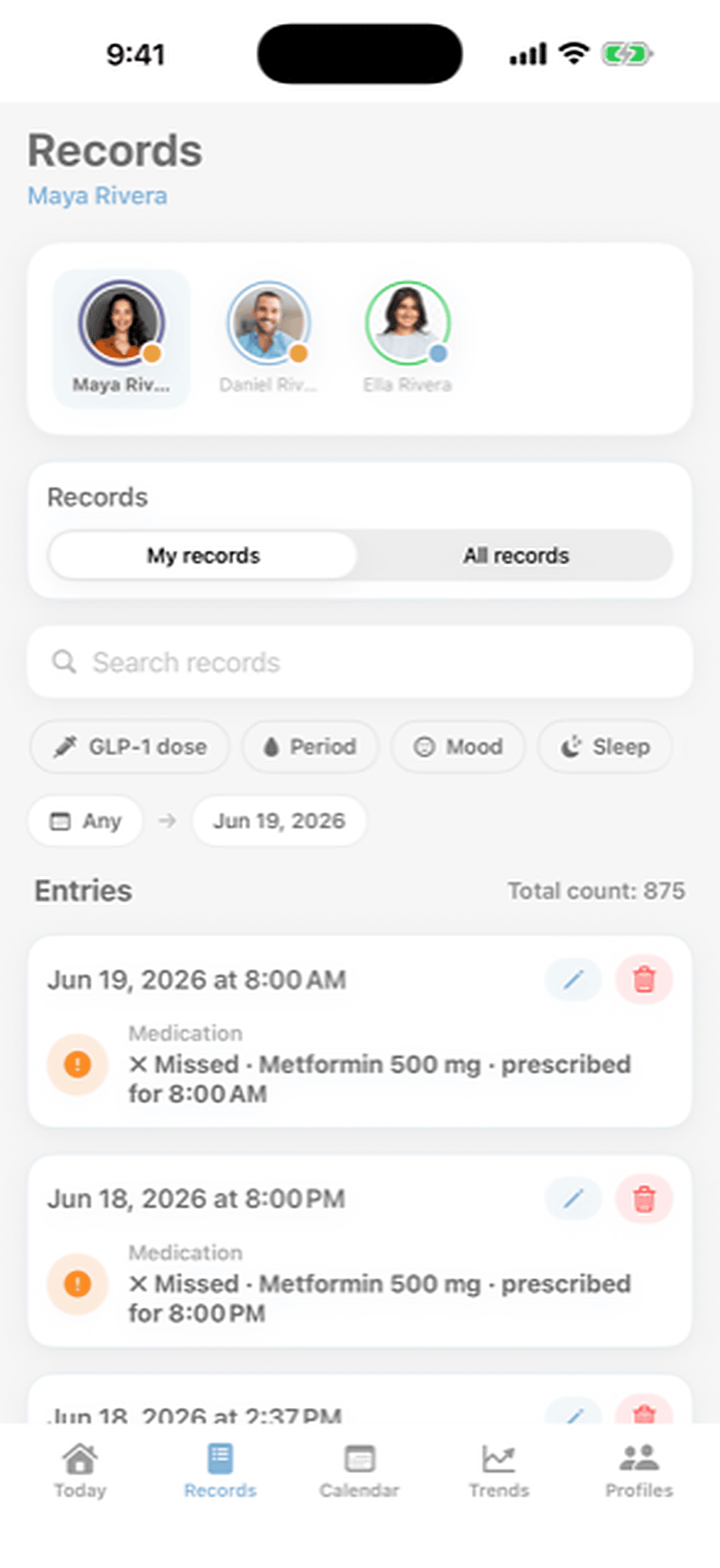 Records screen